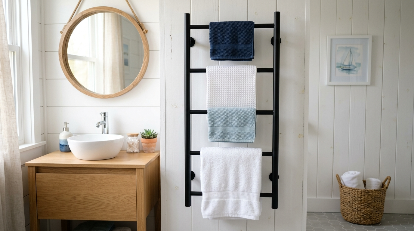 Add a towel rack above a radiator or heat source carefully